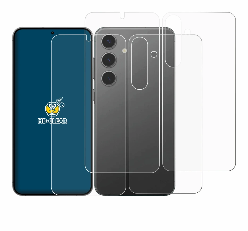 Imagen del dispositivo Samsung Galaxy S24 Plus (Frontal+Trasero) con una amplia variedad de protectores de pantalla.