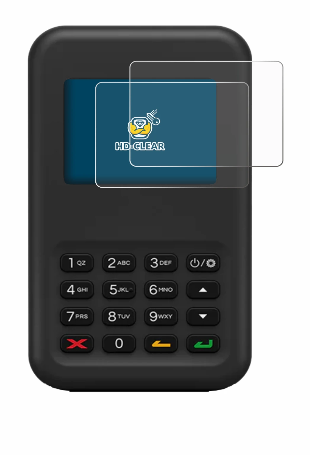 Imagen del dispositivo Shopify WisePad 3 con una amplia variedad de protectores de pantalla.