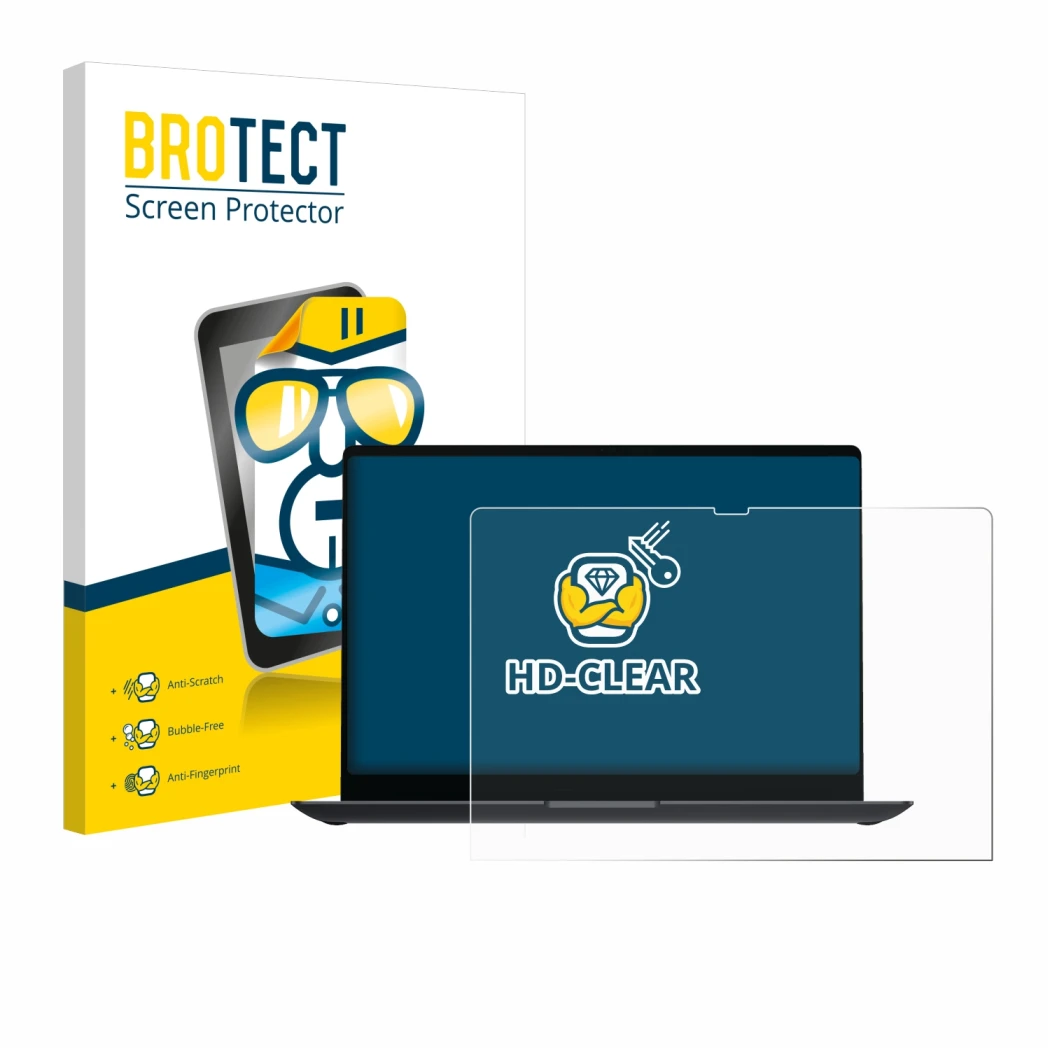 Parte frontal de un envase de producto con el logotipo de la marca BROTECT. Al lado se muestra el dispositivo Samsung Galaxy B