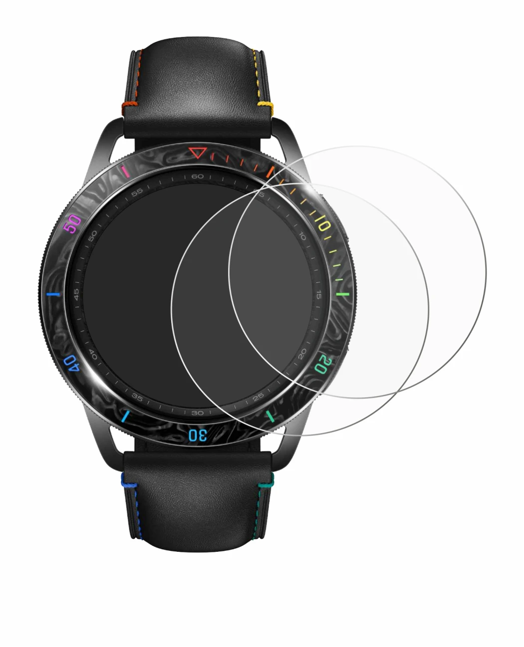 Imagen del dispositivo Xiaomi Watch S3 con una amplia variedad de protectores de pantalla.