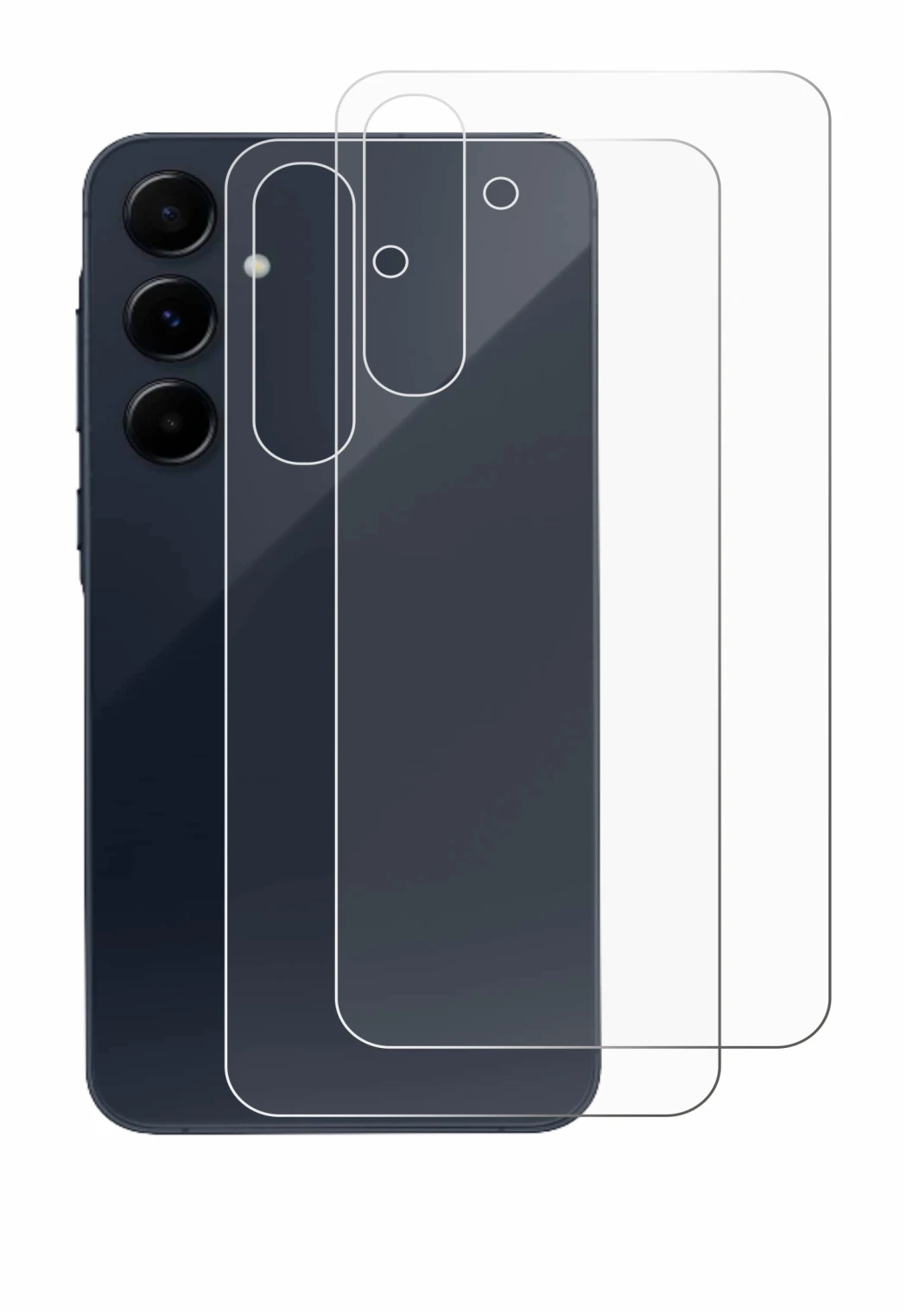 Imagen del dispositivo Samsung Galaxy A55 5G (Trasero) con una amplia variedad de protectores de pantalla.