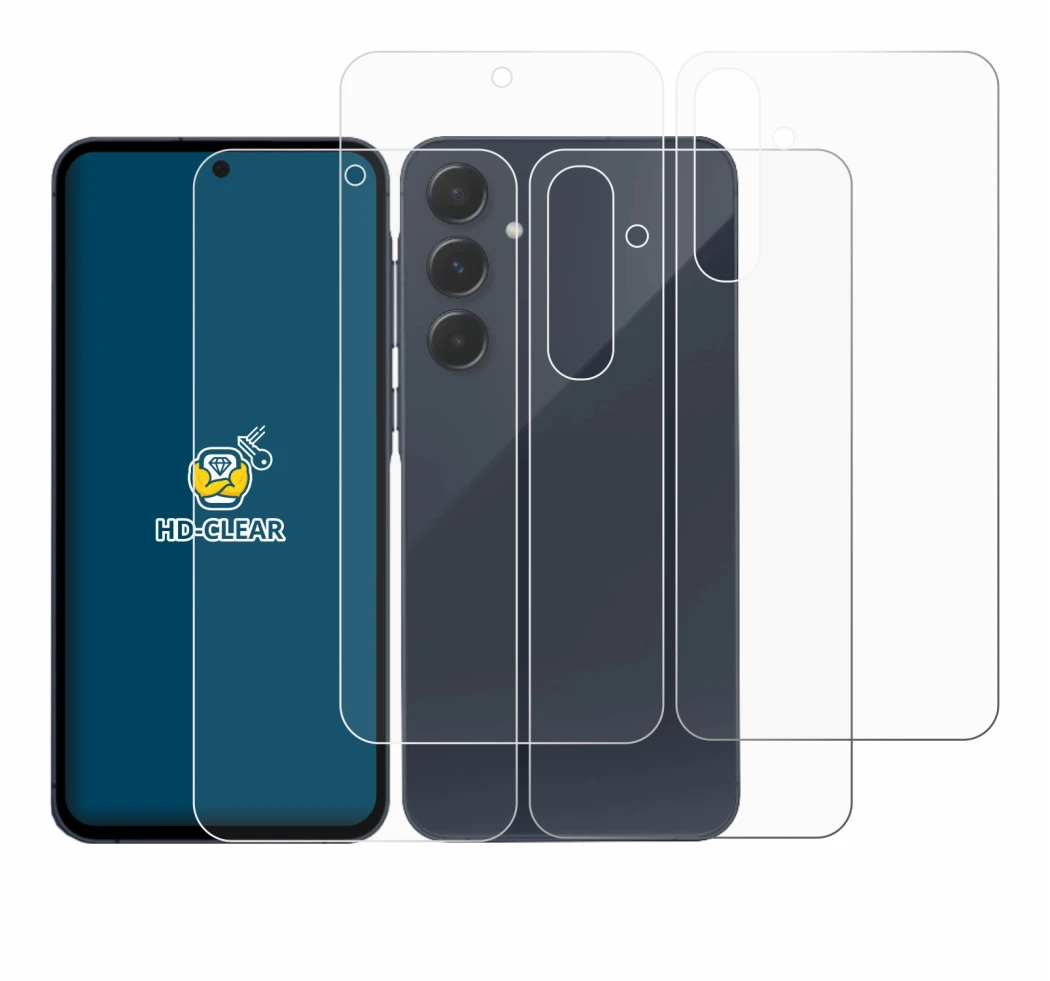 Imagen del dispositivo Samsung Galaxy A55 5G (Frontal+Trasero) con una amplia variedad de protectores de pantalla.