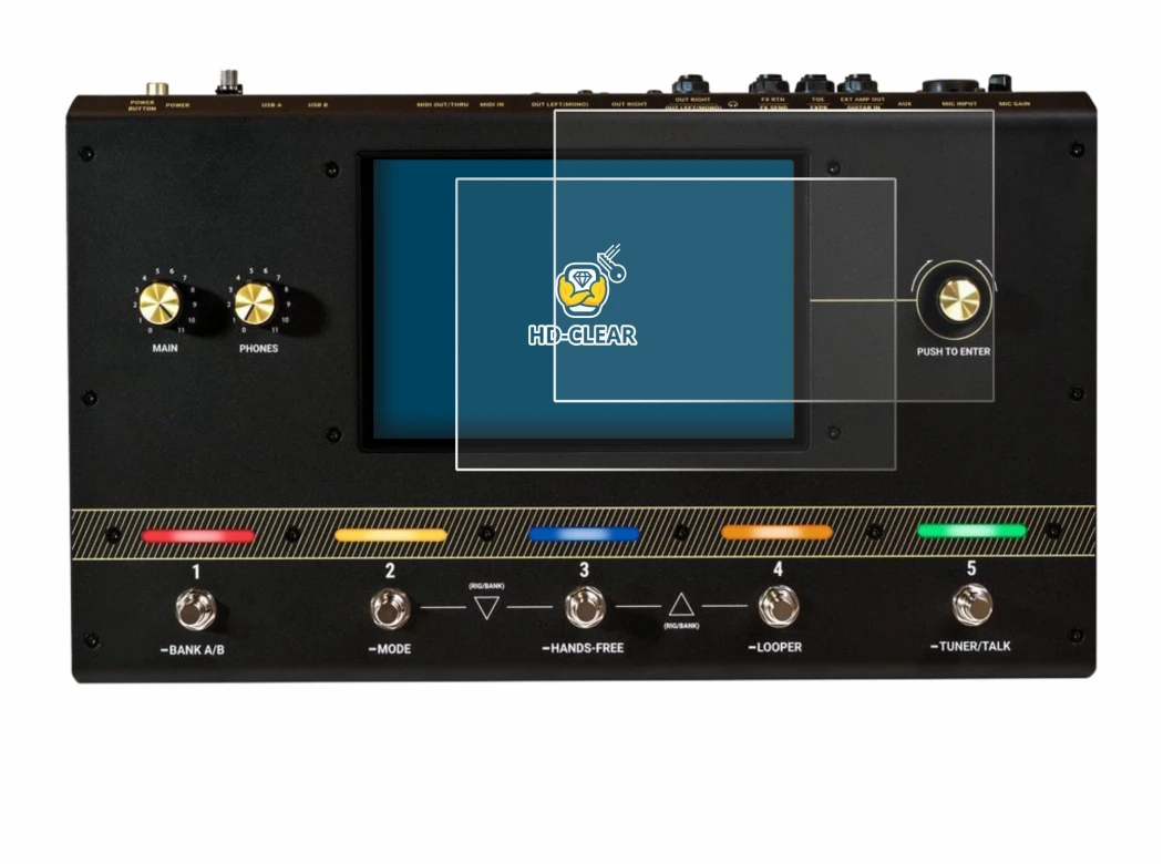 Imagen del dispositivo Headrush Core con una amplia variedad de protectores de pantalla.
