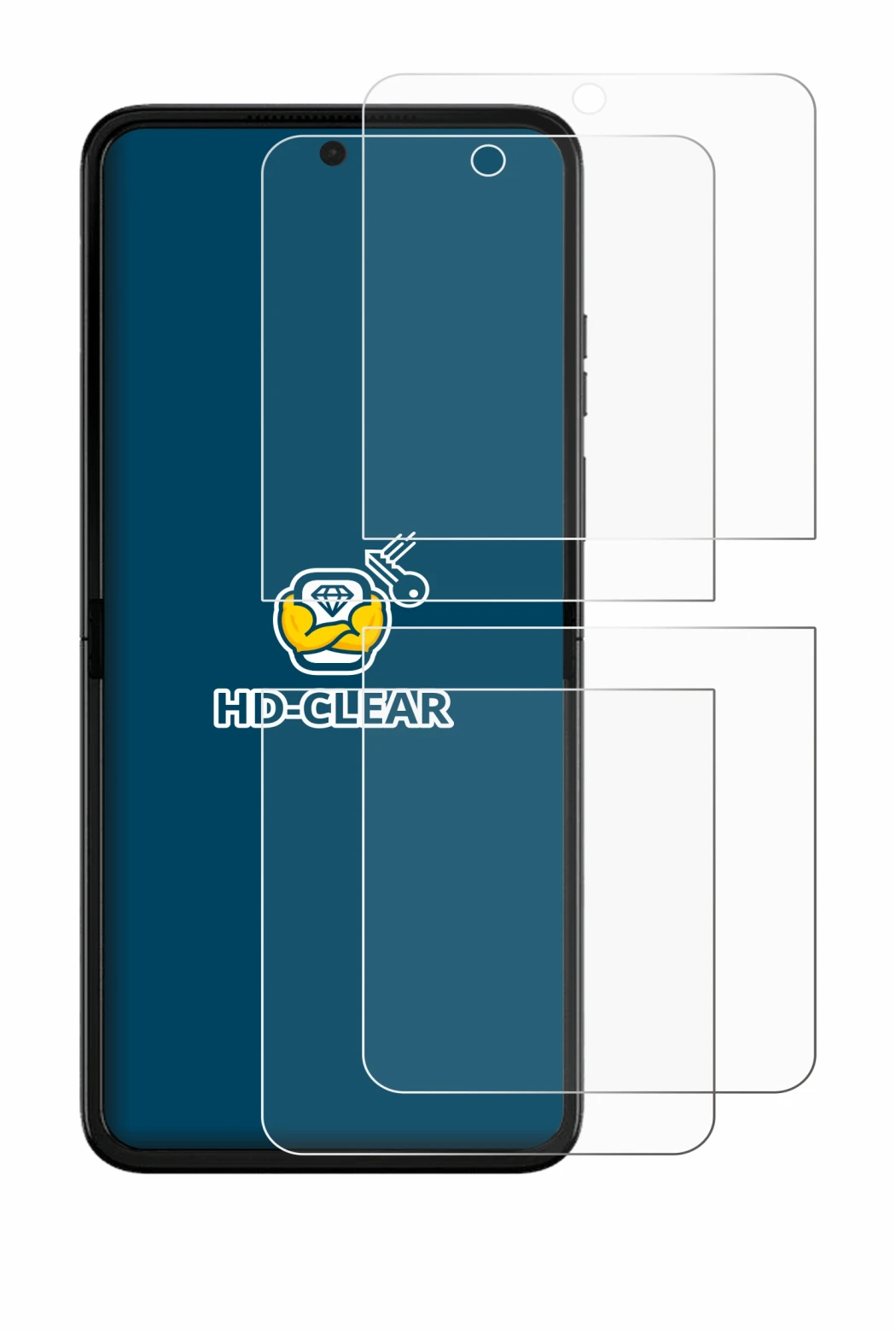 Imagen del dispositivo Motorola Razr 50 Ultra con una amplia variedad de protectores de pantalla.