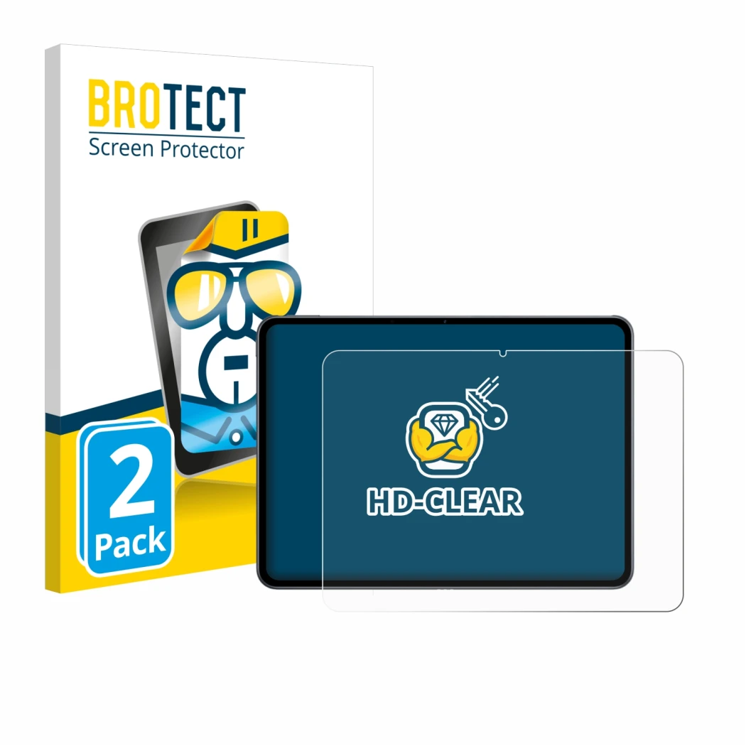 Parte frontal de un envase de producto con el logotipo de la marca BROTECT. Al lado se muestra el dispositivo OnePlus Pad 2 co