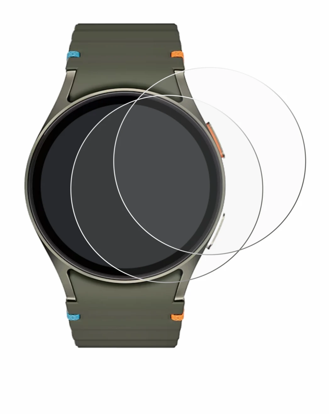 Imagen del dispositivo Samsung Galaxy Watch 7 (40 mm) con una amplia variedad de protectores de pantalla.