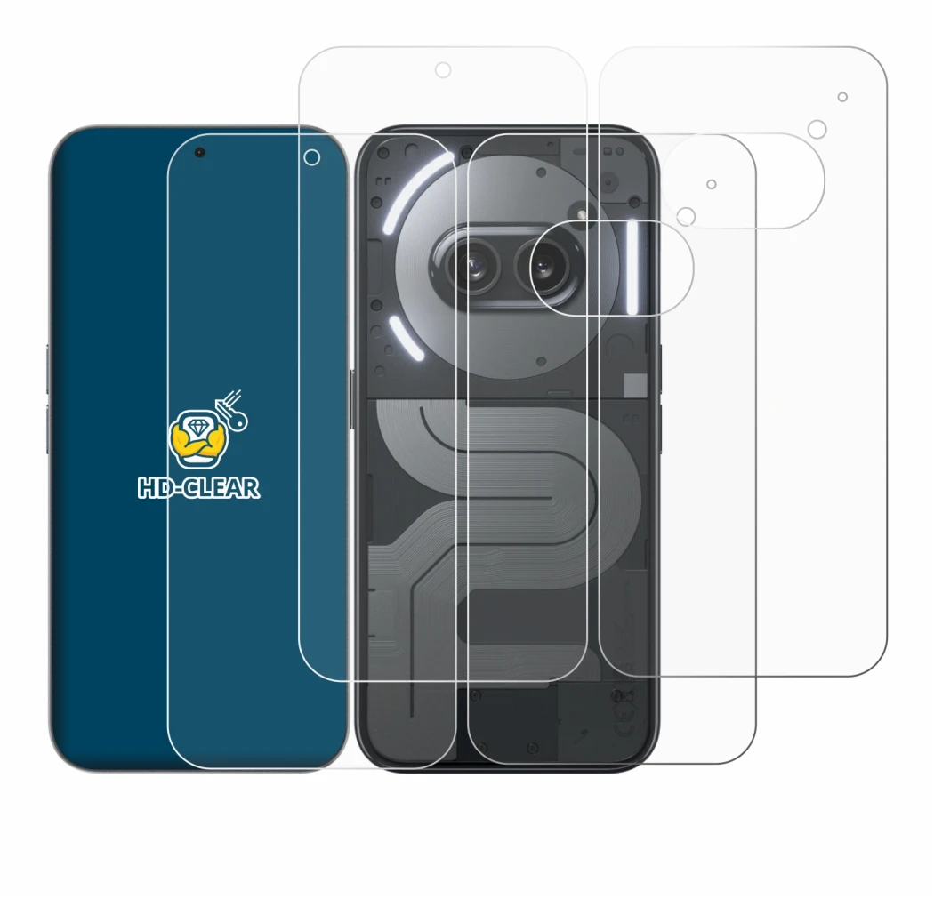 Imagen del dispositivo Nothing Phone (2a) Plus (Frontal+Trasero) con una amplia variedad de protectores de pantalla.