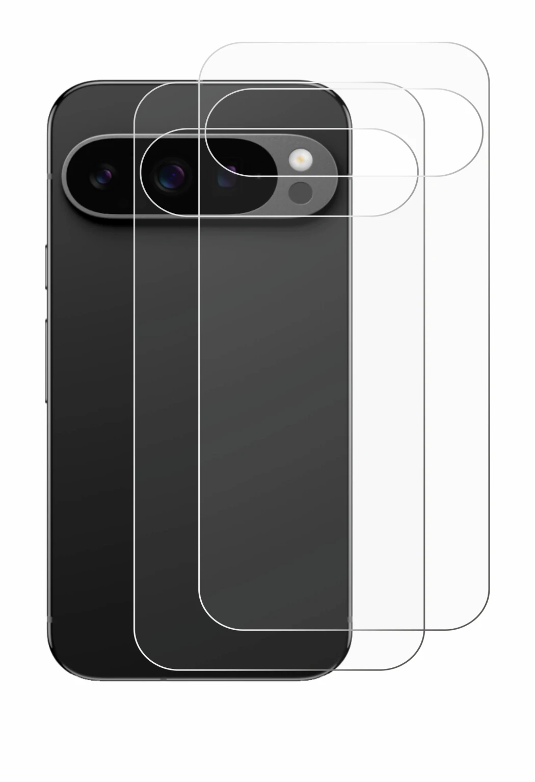 Imagen del dispositivo Google Pixel 9 Pro (Trasero) con una amplia variedad de protectores de pantalla.
