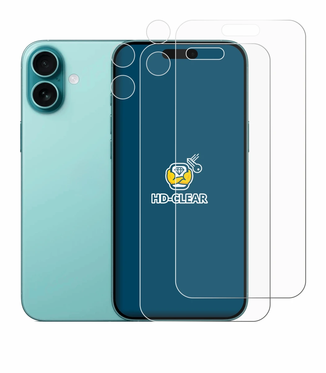 Imagen del dispositivo Apple iPhone 16 Plus (Frontal+Cámara) con una amplia variedad de protectores de pantalla.