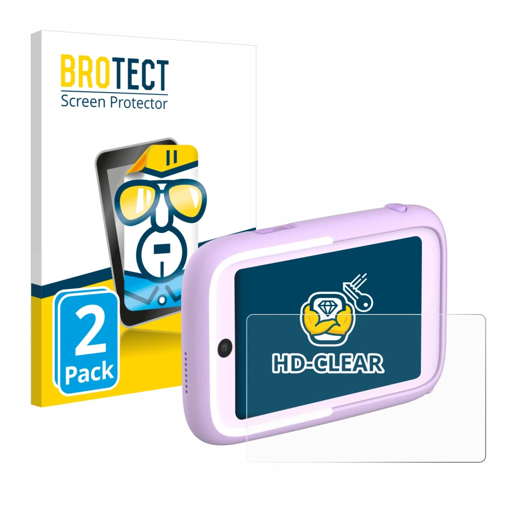 Parte frontal de un envase de producto con el logotipo de la marca BROTECT. Al lado se muestra el dispositivo Myfirst Camera 5