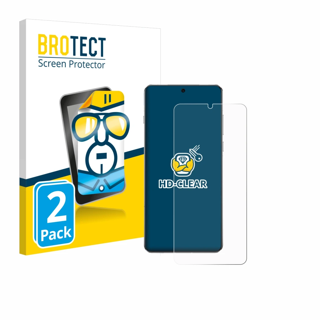 Parte frontal de un envase de producto con el logotipo de la marca BROTECT. Al lado se muestra el dispositivo OnePlus 13 con s