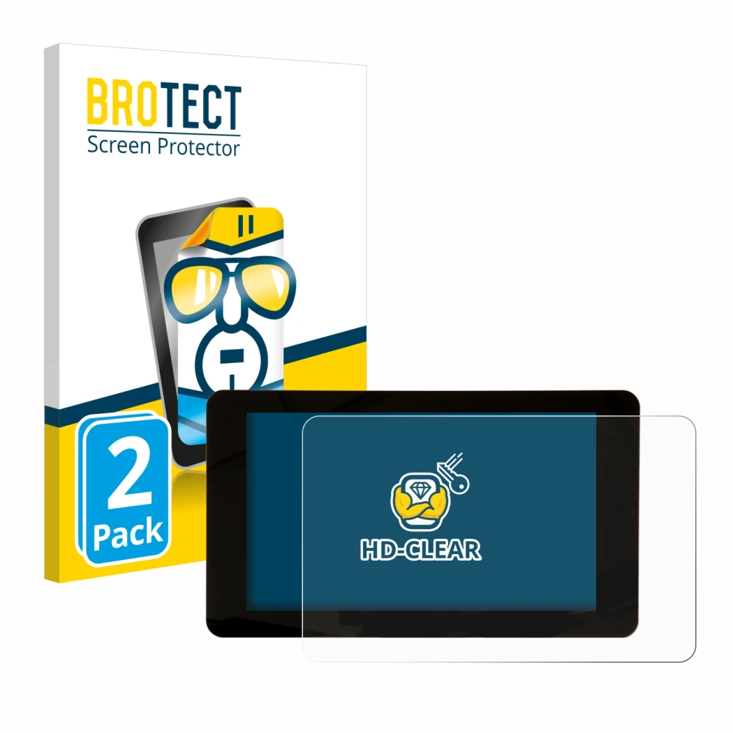 Parte frontal de un envase de producto con el logotipo de la marca BROTECT. Al lado se muestra el dispositivo Raspberry Pi Tou