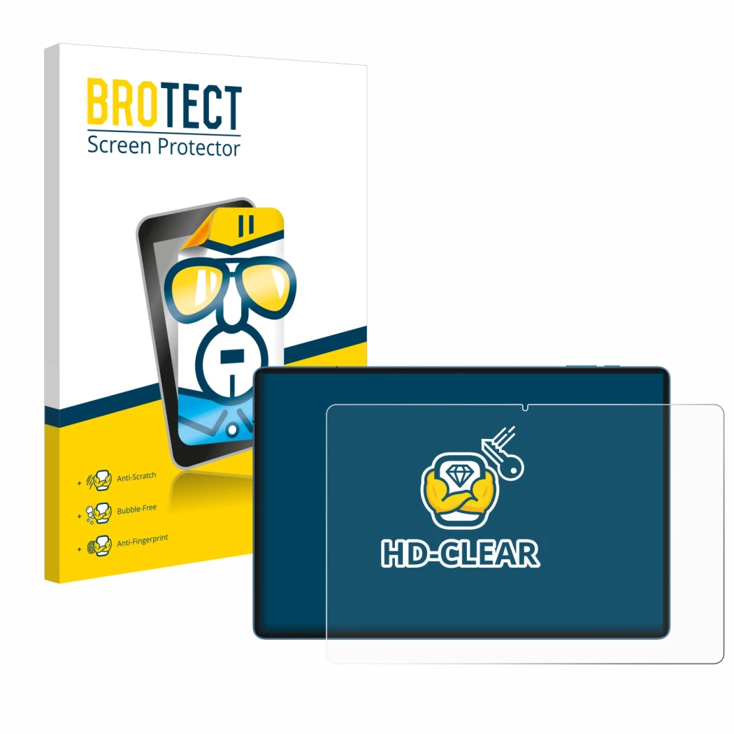 Parte frontal de un envase de producto con el logotipo de la marca BROTECT. Al lado se muestra el dispositivo Teclast T70 14