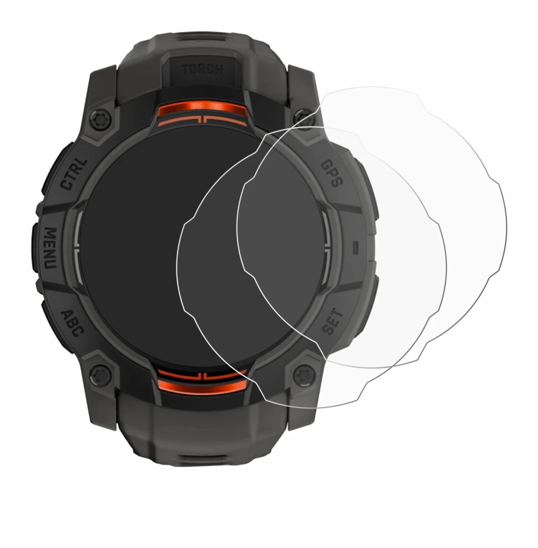 Imagen del dispositivo Garmin Instinct 3 Solar (45 mm) con una amplia variedad de protectores de pantalla.