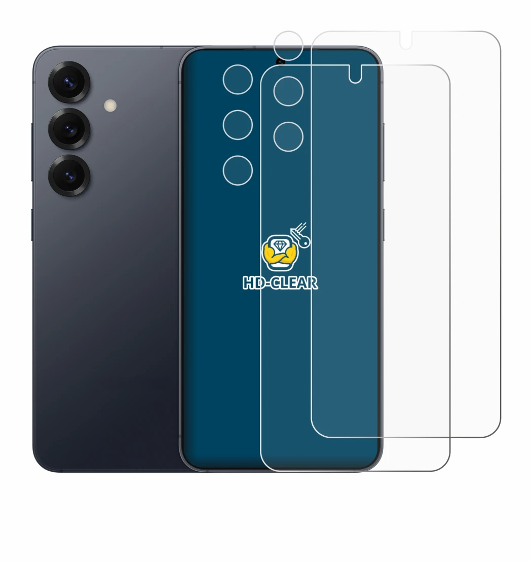 Imagen del dispositivo Samsung Galaxy S25 (Frontal+Cámara) con una amplia variedad de protectores de pantalla.