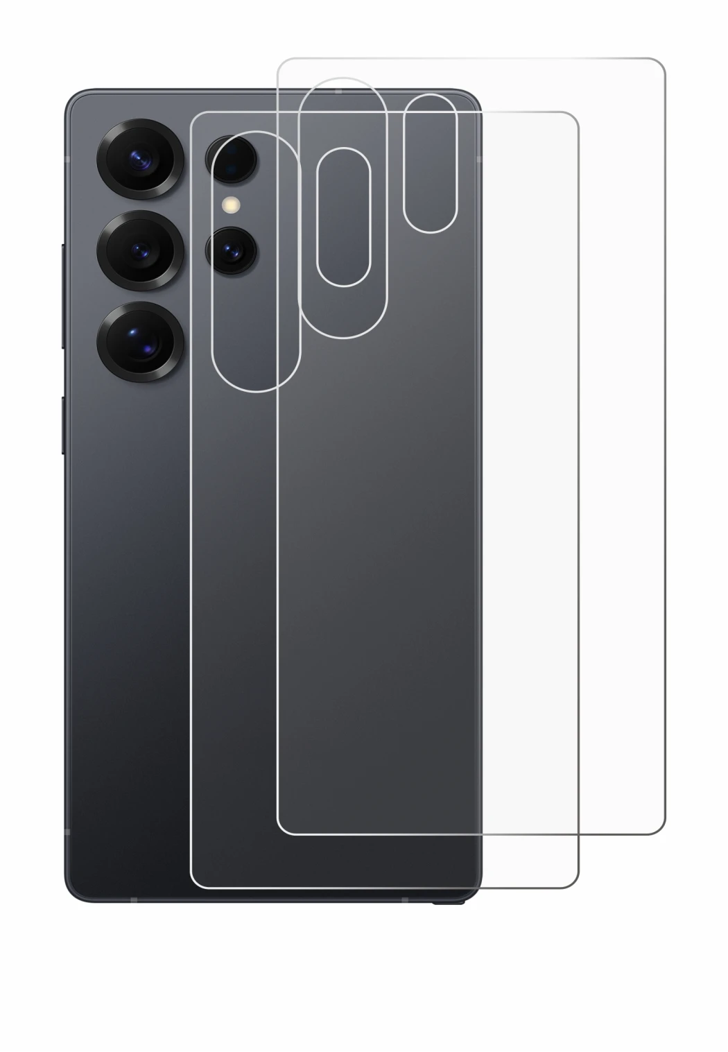 Imagen del dispositivo Samsung Galaxy S25 Ultra (Trasero) con una amplia variedad de protectores de pantalla.