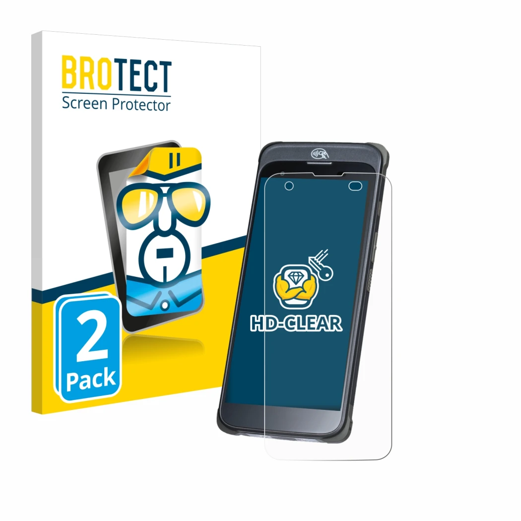 Parte frontal de un envase de producto con el logotipo de la marca BROTECT. Al lado se muestra el dispositivo Orderman 10 con