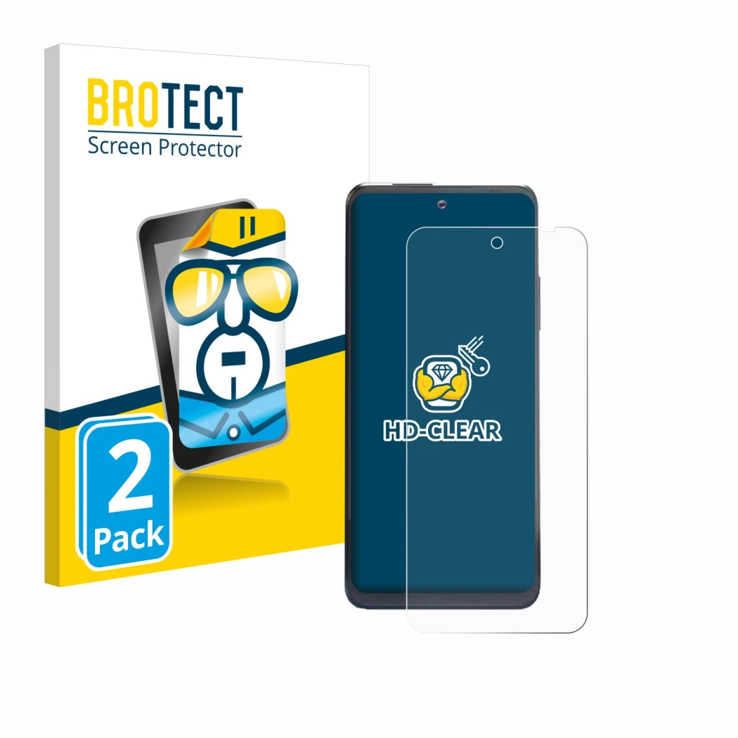 Parte frontal de un envase de producto con el logotipo de la marca BROTECT. Al lado se muestra el dispositivo Thuraya One con