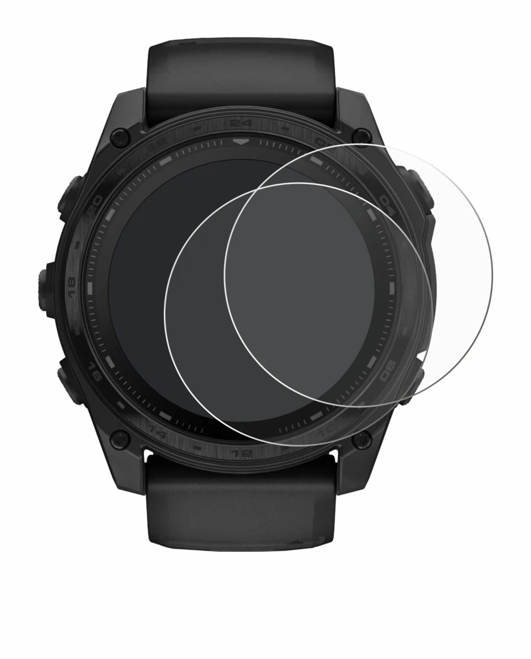 Imagen del dispositivo Garmin Tactix 8 Solar (51 mm) con una amplia variedad de protectores de pantalla.