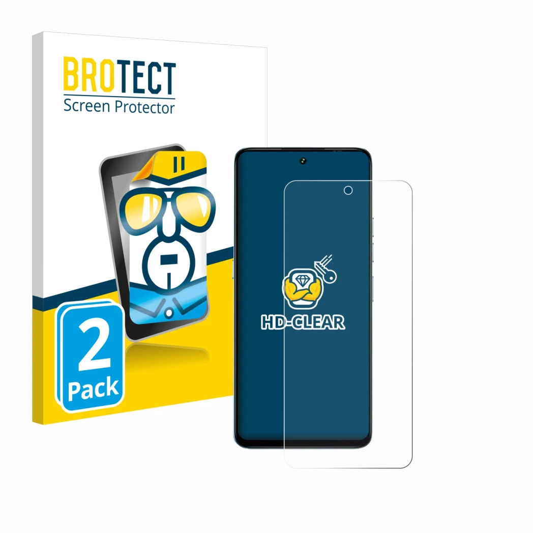 Parte frontal de un envase de producto con el logotipo de la marca BROTECT. Al lado se muestra el dispositivo Umidigi Note 100