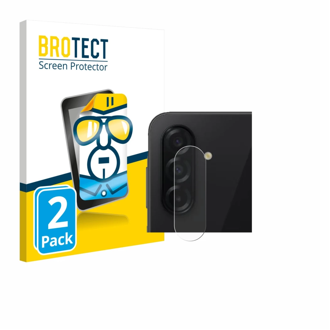 Parte frontal de un envase de producto con el logotipo de la marca BROTECT. Al lado se muestra el dispositivo Samsung Galaxy A