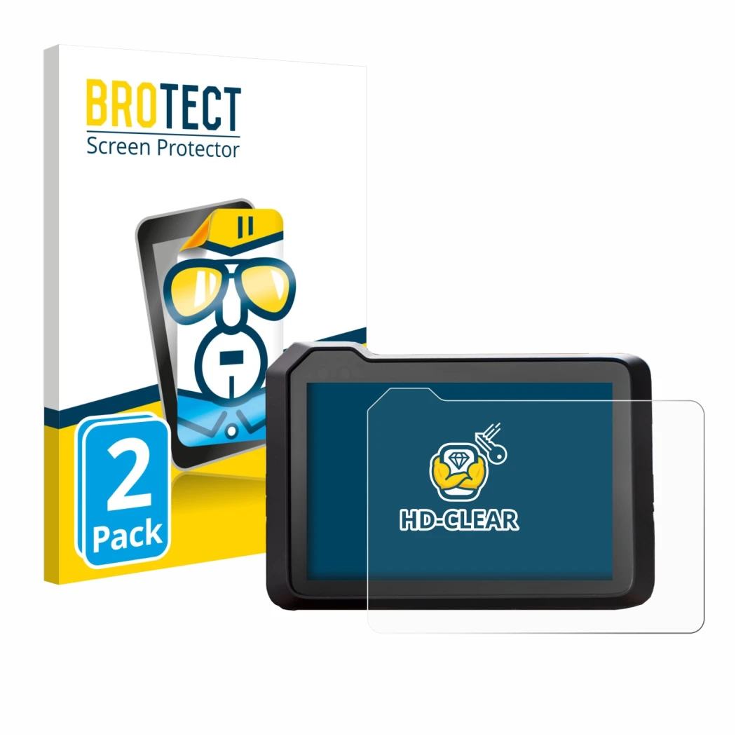 Parte frontal de un envase de producto con el logotipo de la marca BROTECT. Al lado se muestra el dispositivo KTM 1390 Super D