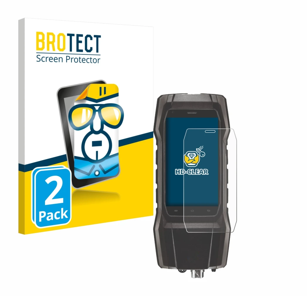 Parte frontal de un envase de producto con el logotipo de la marca BROTECT. Al lado se muestra el dispositivo Testo 300 con su