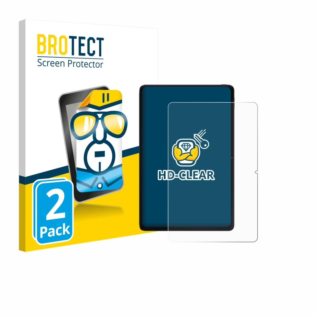 Parte frontal de un envase de producto con el logotipo de la marca BROTECT. Al lado se muestra el dispositivo Xiaomi POCO Pad