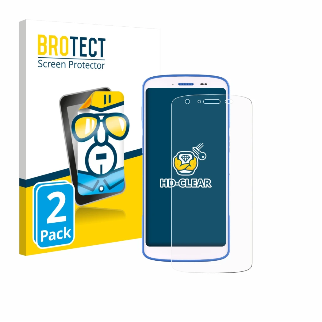 Parte frontal de un envase de producto con el logotipo de la marca BROTECT. Al lado se muestra el dispositivo Zebra HC 25 con