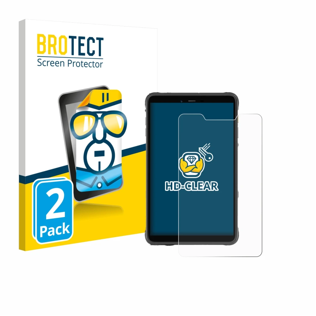 Parte frontal de un envase de producto con el logotipo de la marca BROTECT. Al lado se muestra el dispositivo Ulefone Armor Pa
