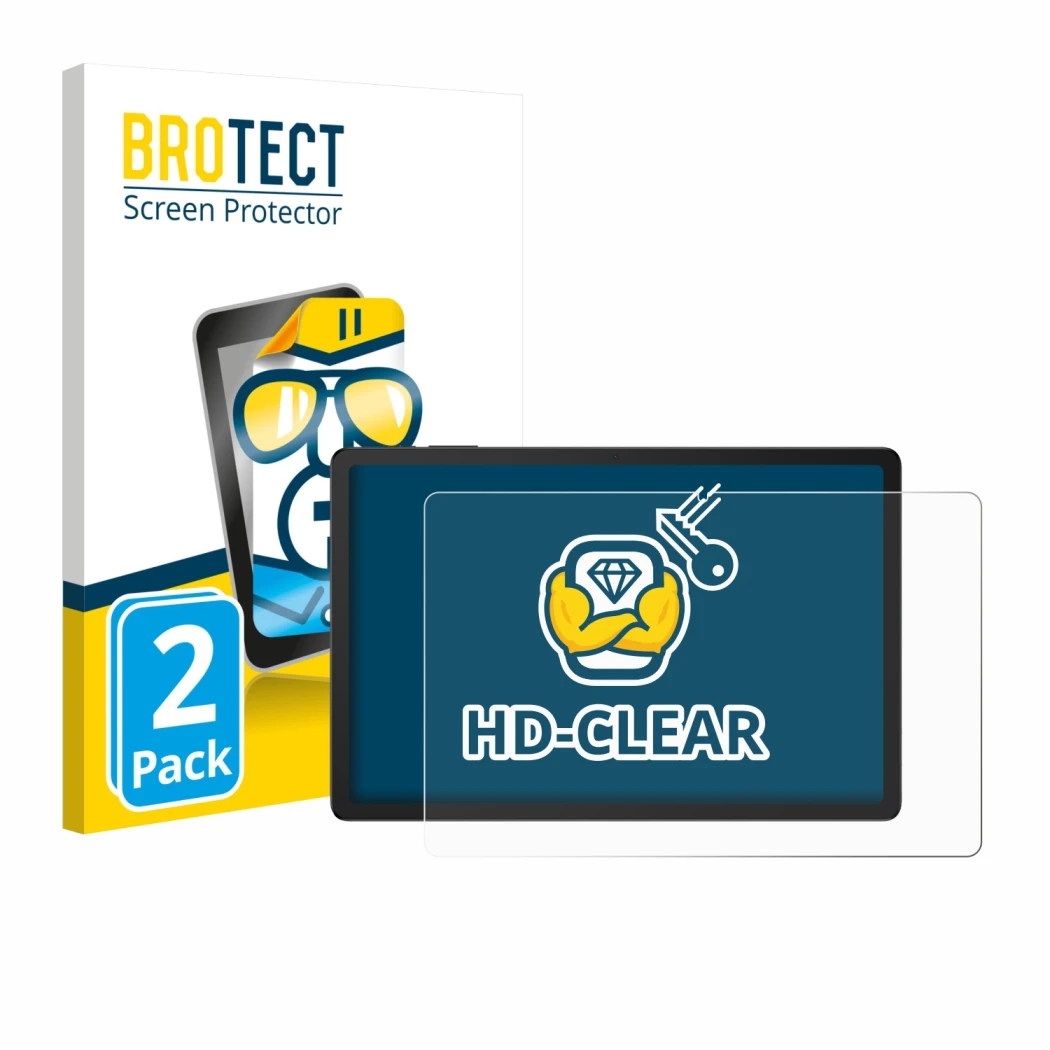 Parte frontal de un envase de producto con el logotipo de la marca BROTECT. Al lado se muestra el dispositivo Doogee Tab G6 Pl