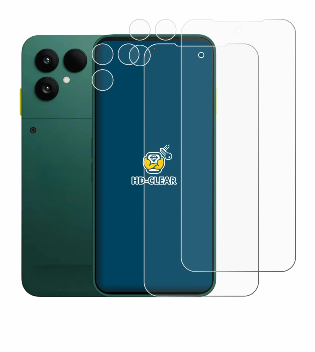 Imagen del dispositivo Fairphone 6 (Frontal+Cámara) con una amplia variedad de protectores de pantalla.
