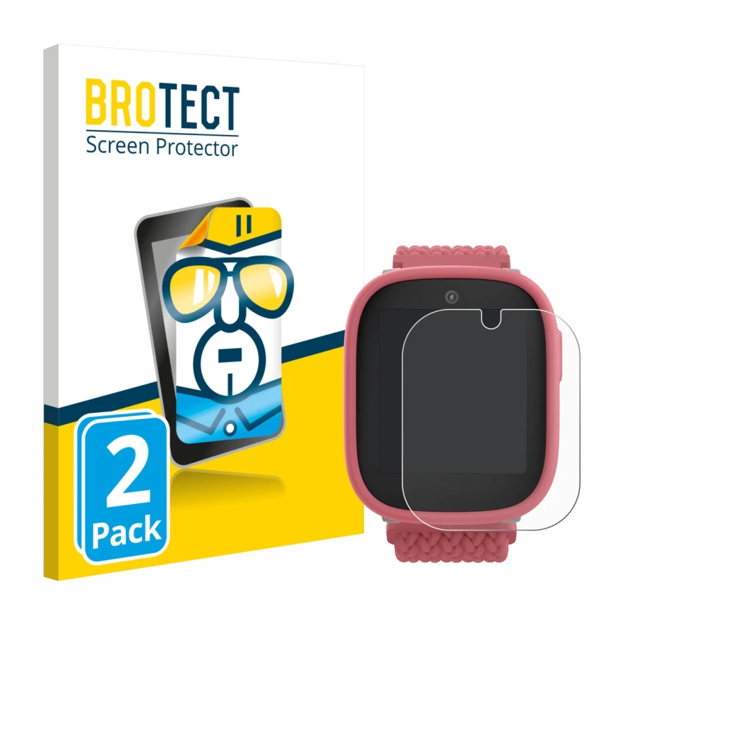 Parte frontal de un envase de producto con el logotipo de la marca BROTECT. Al lado se muestra el dispositivo Xplora X6 Play 2