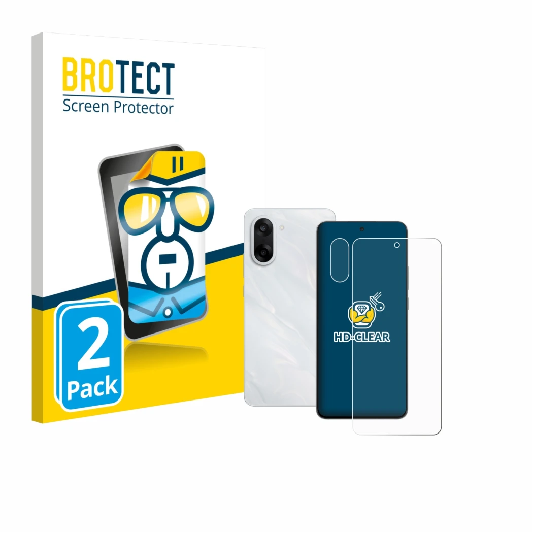 Parte frontal de un envase de producto con el logotipo de la marca BROTECT. Al lado se muestra el dispositivo OnePlus Nord CE 