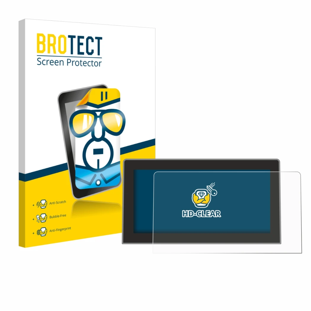 Parte frontal de un envase de producto con el logotipo de la marca BROTECT. Al lado se muestra el dispositivo Volkswagen Tigua