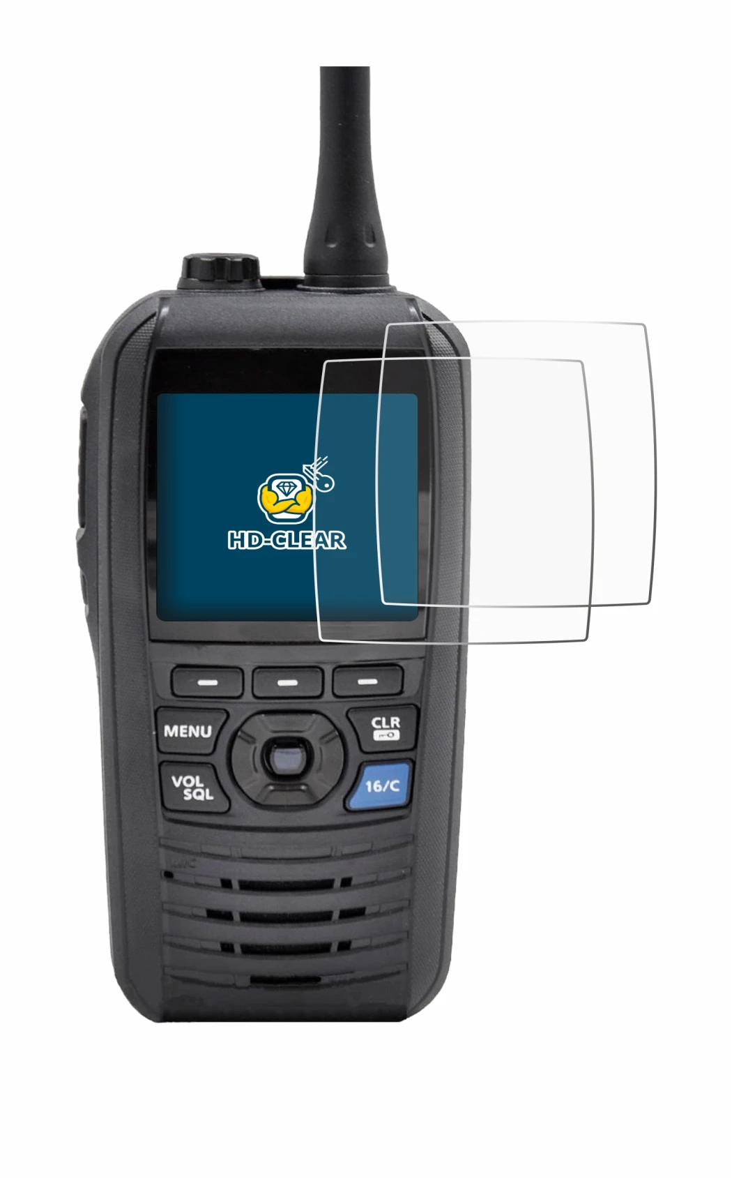 Imagen del dispositivo Icom IC-M94D con una amplia variedad de protectores de pantalla.