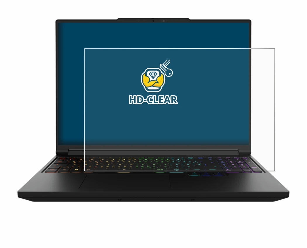 Imagen del dispositivo XMG Pro 16 con una amplia variedad de protectores de pantalla.