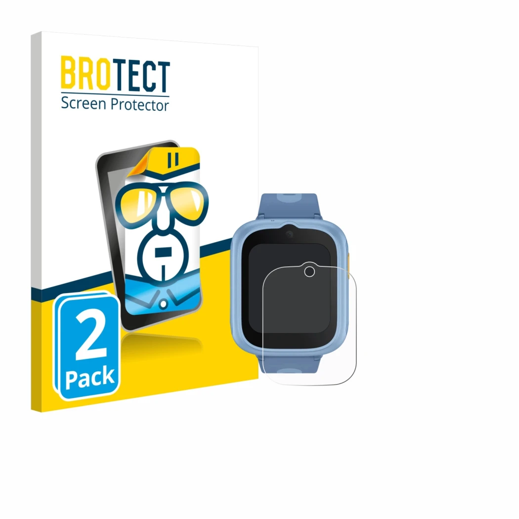 Parte frontal de un envase de producto con el logotipo de la marca BROTECT. Al lado se muestra el dispositivo TCL Movetime MT4