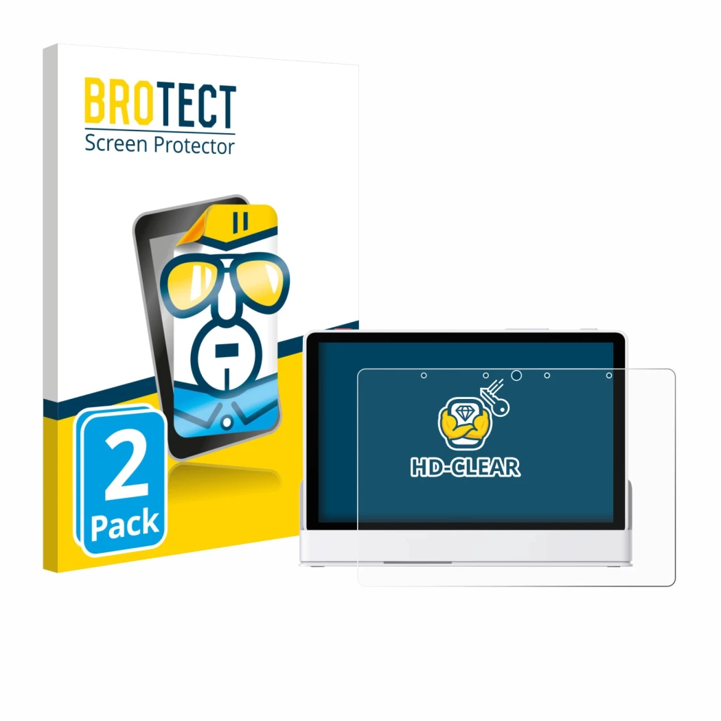 Parte frontal de un envase de producto con el logotipo de la marca BROTECT. Al lado se muestra el dispositivo eufy Smart Displ