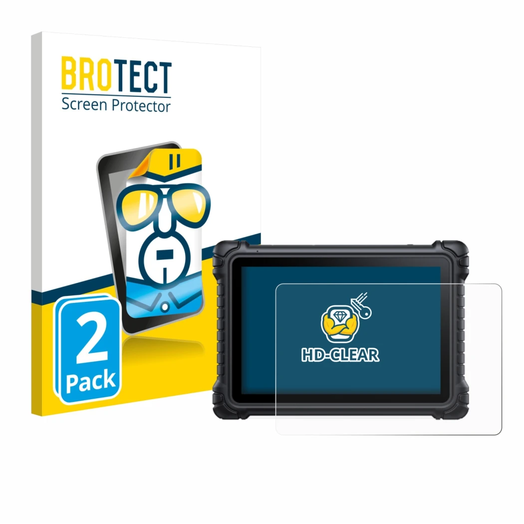 Parte frontal de un envase de producto con el logotipo de la marca BROTECT. Al lado se muestra el dispositivo iCarsoft CR Eagl