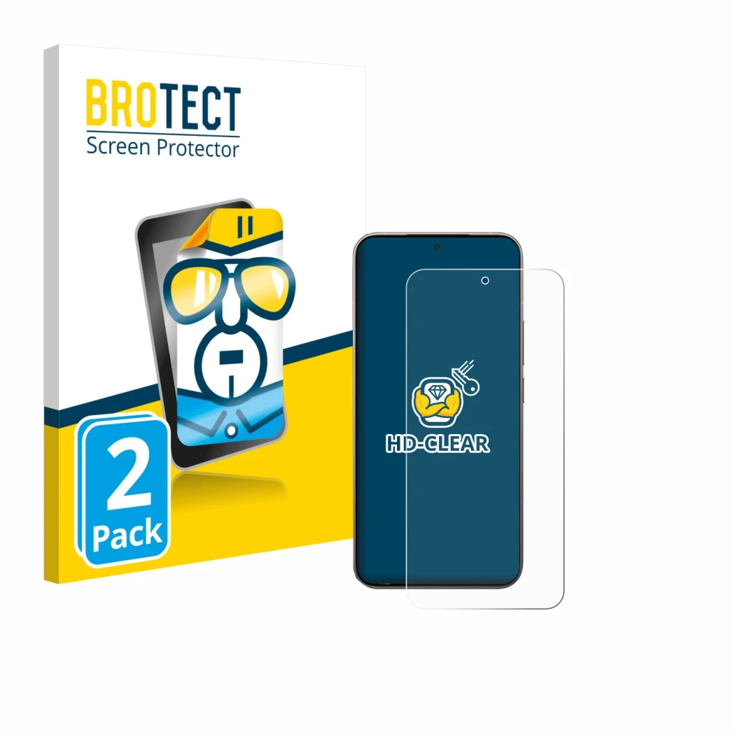 Parte frontal de un envase de producto con el logotipo de la marca BROTECT. Al lado se muestra el dispositivo Xiaomi 15T Pro c