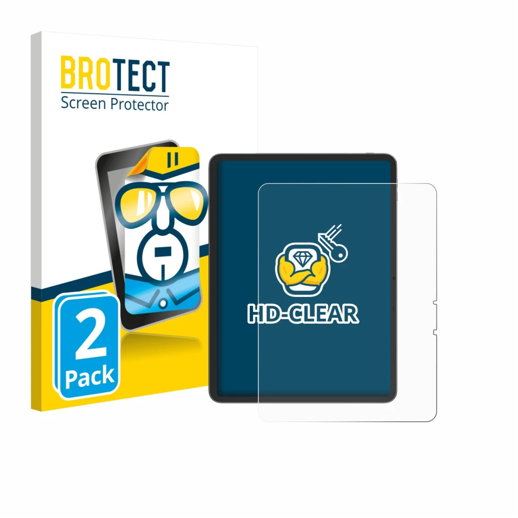 Parte frontal de un envase de producto con el logotipo de la marca BROTECT. Al lado se muestra el dispositivo Blackview Link 8