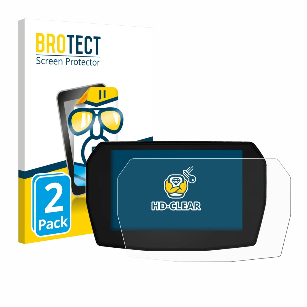 Parte frontal de un envase de producto con el logotipo de la marca BROTECT. Al lado se muestra el dispositivo Ducati Streetfig