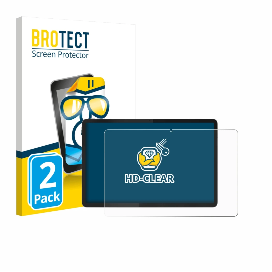 Parte frontal de un envase de producto con el logotipo de la marca BROTECT. Al lado se muestra el dispositivo Lenovo Idea Tab 