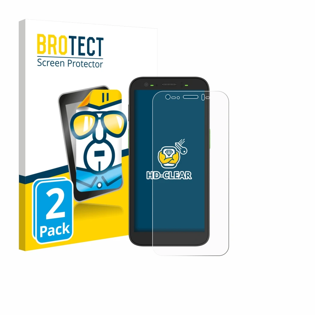 Parte frontal de un envase de producto con el logotipo de la marca BROTECT. Al lado se muestra el dispositivo Zebra TC501 con 