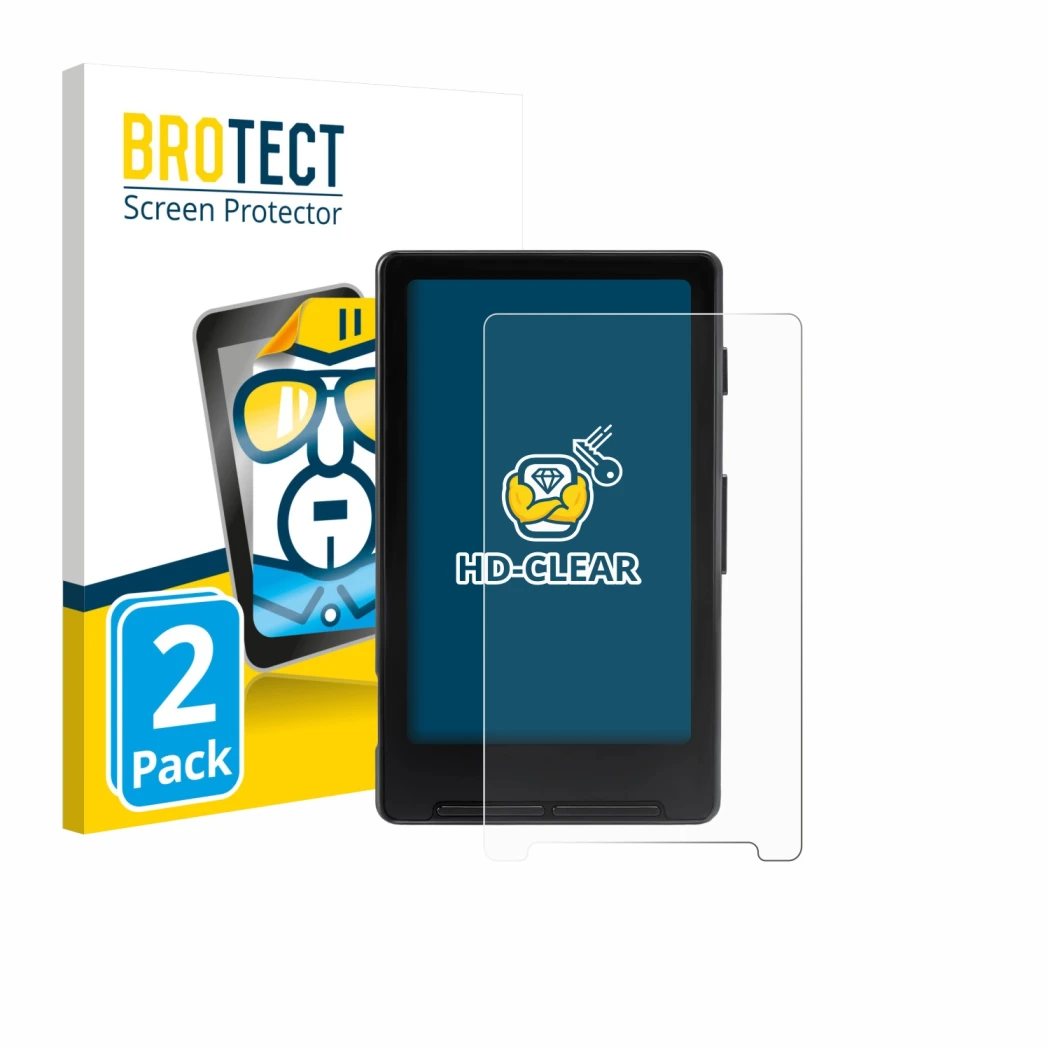 Parte frontal de un envase de producto con el logotipo de la marca BROTECT. Al lado se muestra el dispositivo Xteink X4 con su