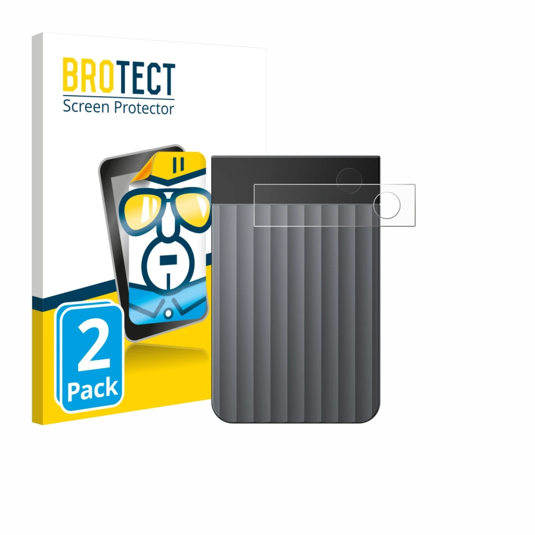 Parte frontal de un envase de producto con el logotipo de la marca BROTECT. Al lado se muestra el dispositivo PLAUD Note Pro c