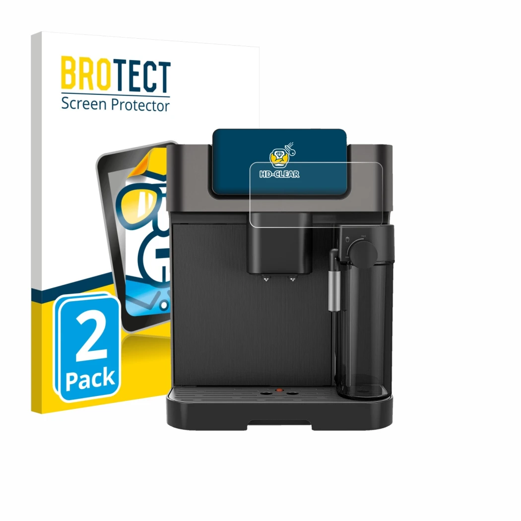 Parte frontal de un envase de producto con el logotipo de la marca BROTECT. Al lado se muestra el dispositivo Grundig KVA 7230