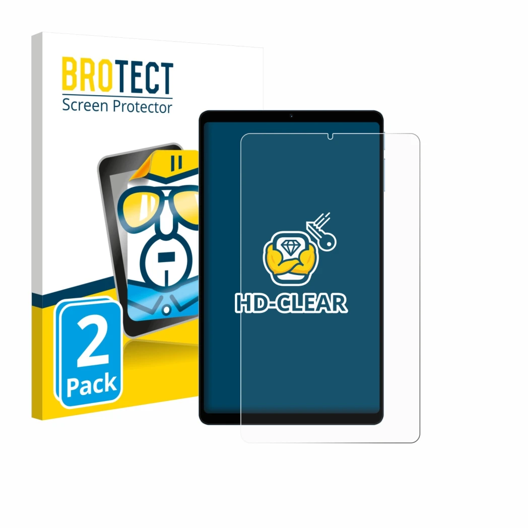 Parte frontal de un envase de producto con el logotipo de la marca BROTECT. Al lado se muestra el dispositivo Teclast T50 Mini