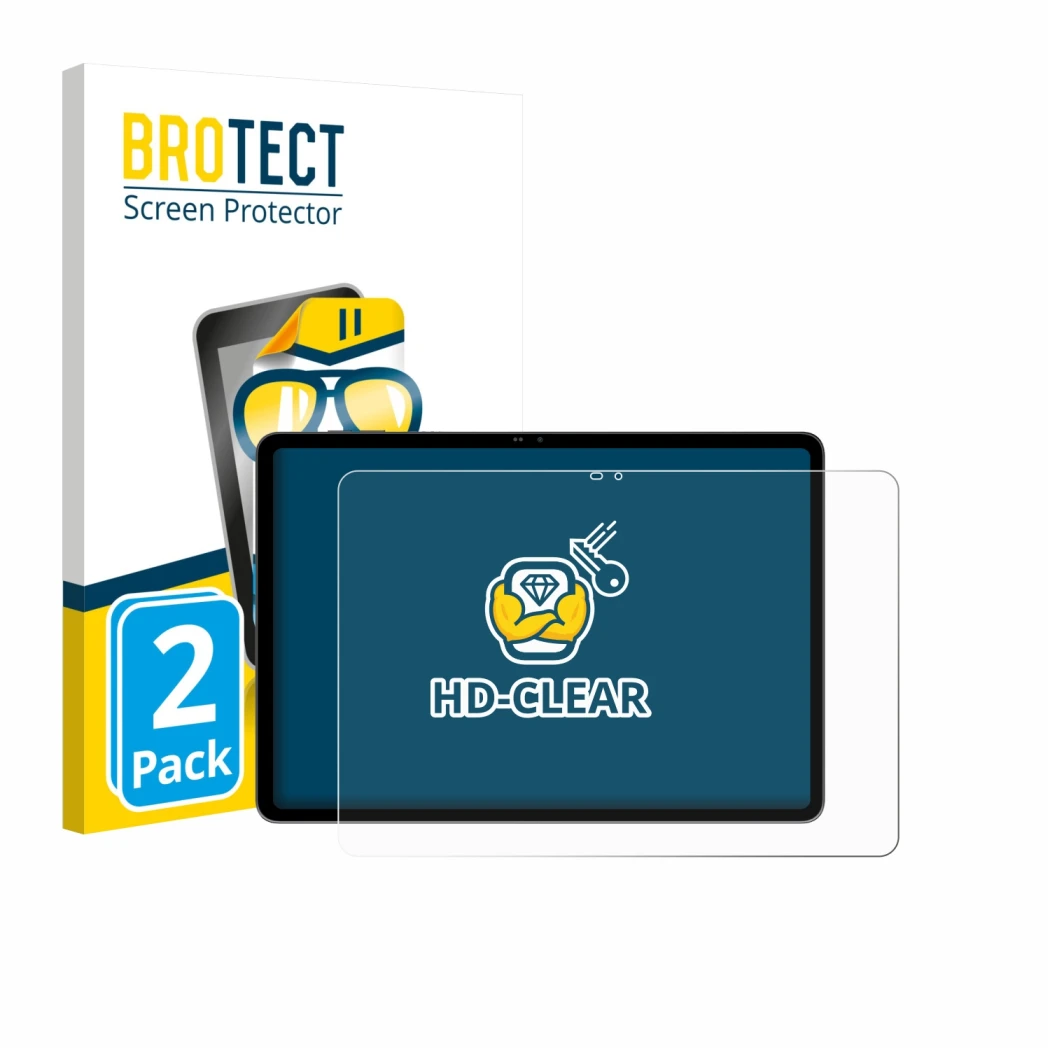 Parte frontal de un envase de producto con el logotipo de la marca BROTECT. Al lado se muestra el dispositivo Blackview MEGA 1